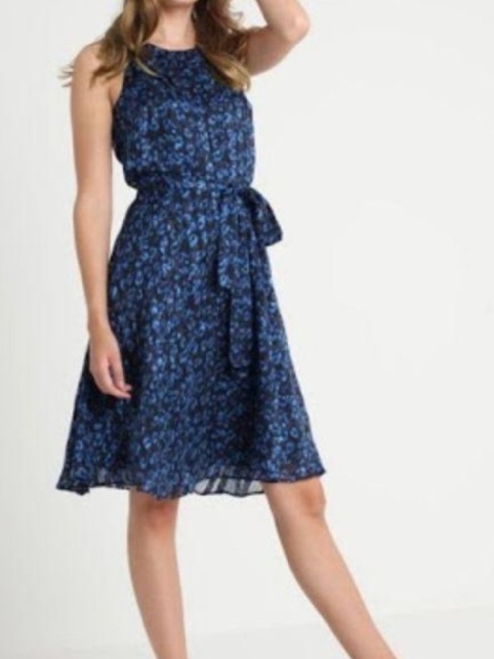 Banana Republic Sleeveless Blue & Black Leopard Print Tie-Waist Dress
